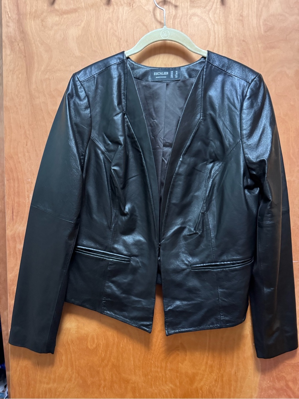 Women’s Black Leather Open-Front Blazer Jacket size 14